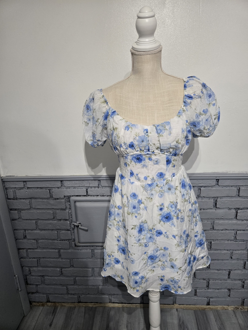 Blu Pepper White Mini Dress with Blue Floral Print